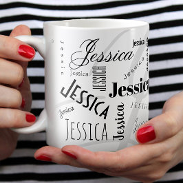 Taza de café blanca y negra con nombre personaliza