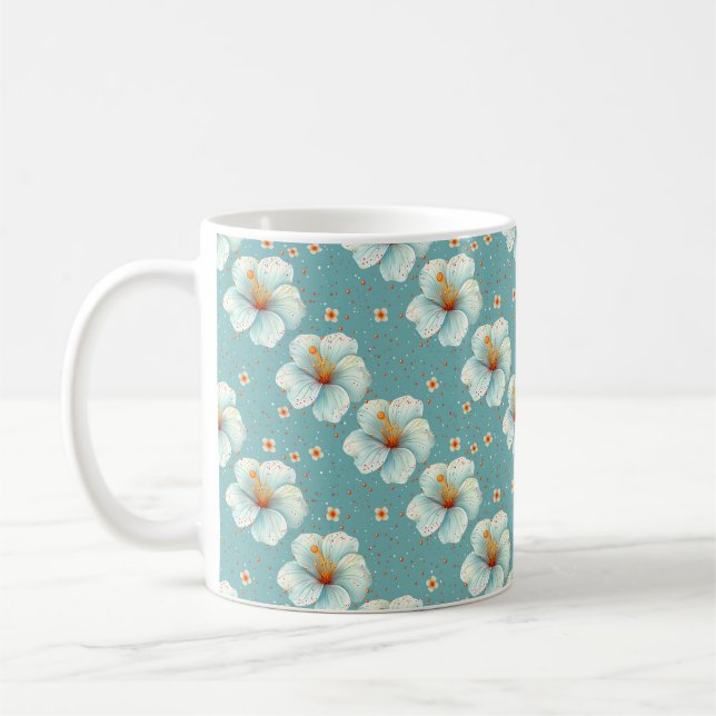 Taza De Café Blancas flores elegantes y modernas (Izquierda)