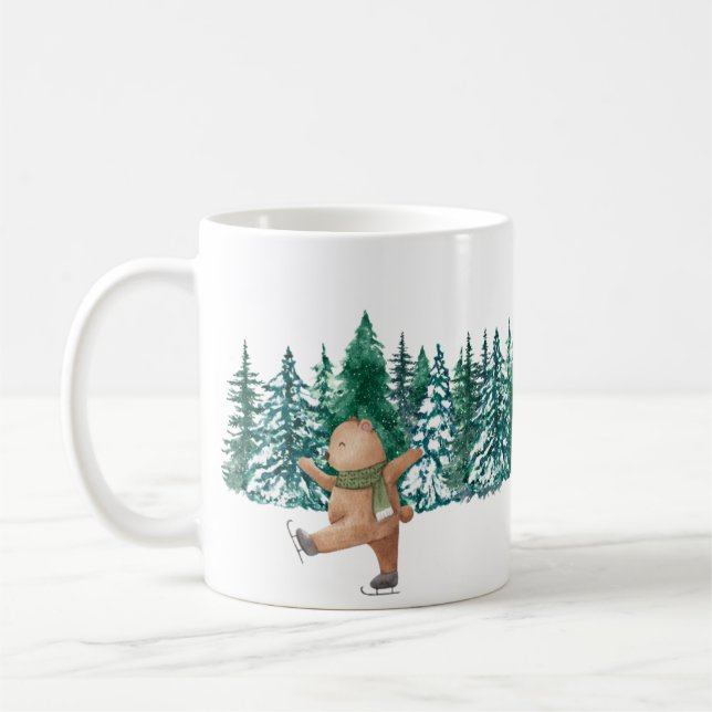 Taza De Café blanco acuarela verde agua envolvente bosque verde (Izquierda)