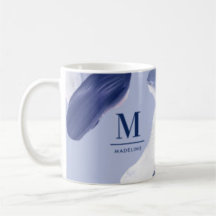 Taza De Café Blanco azul abstracto texturizado con mano moderna