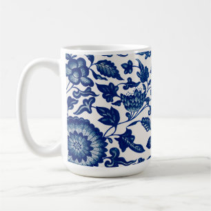 Taza De Café Blanco Azul Flor Silvestre Francés Campo Chinoiser