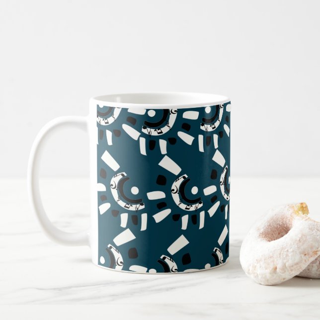 Taza De Café Blanco Azul Geométrico Abstracto  (Con donut)