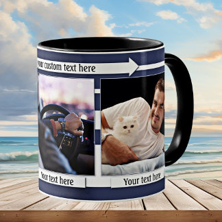 Taza De Café Blanco Azul rayado en su foto