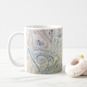 Taza De Café Blanco Azul Rosa Moderno Abstracto Fluid Marbling