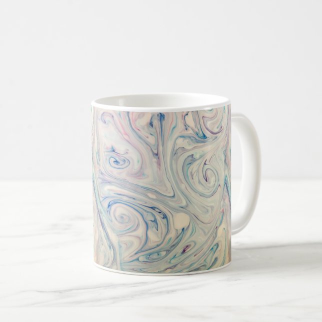 Taza De Café Blanco Azul Rosa Moderno Abstracto Fluid Marbling  (Anverso derecho)