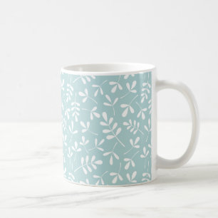 Taza De Café Blanco clasificado del modelo de las hojas en azul