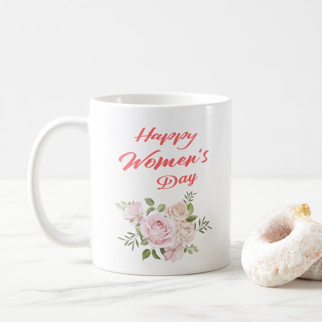 Taza De Café blanco del día de la mujer feliz (Con donut)