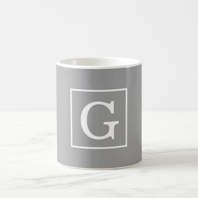 Taza De Café Blanco gris oscuro enmarcado monograma inicial (Centro)