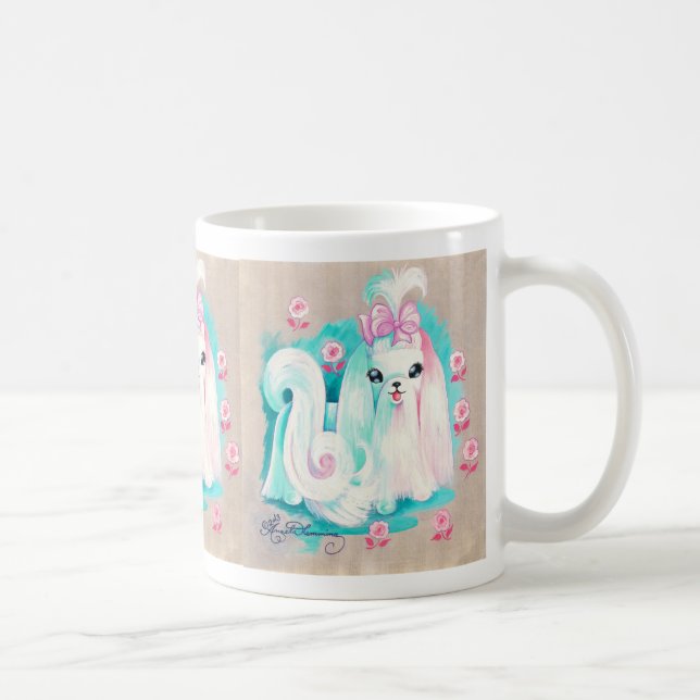 Taza De Café Blanco maltés lindo del perro de perrito (Derecha)
