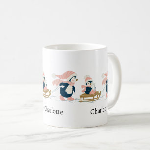 Taza De Café Blanco Marina Minimalista Lindo Pingüino Feliz Nav