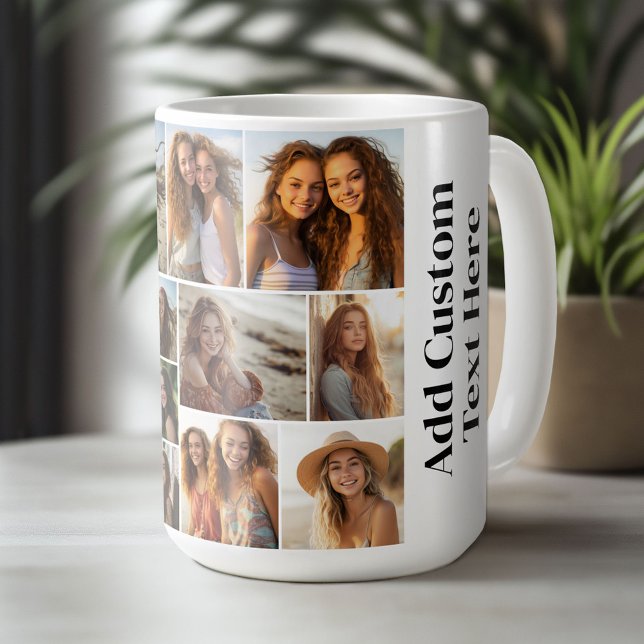 Taza De Café Blanco minimal moderno con 12 Collages de fotos (Custom Photo Mug)
