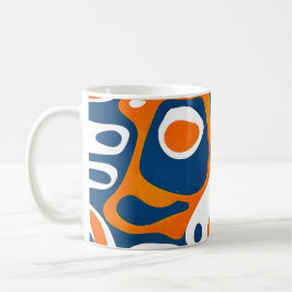 Taza De Café Blanco naranja azul geométrico retro