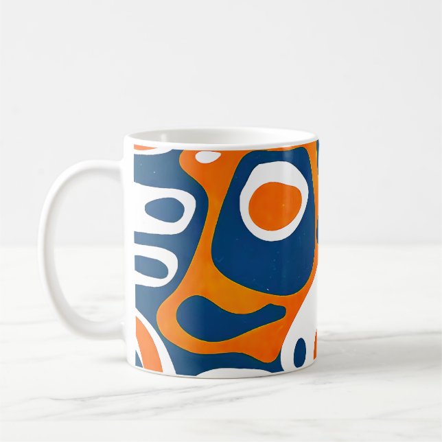 Taza De Café Blanco naranja azul geométrico retro (Izquierda)