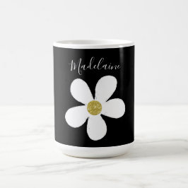 Taza De Café Blanco negro simple margarita dorada personal