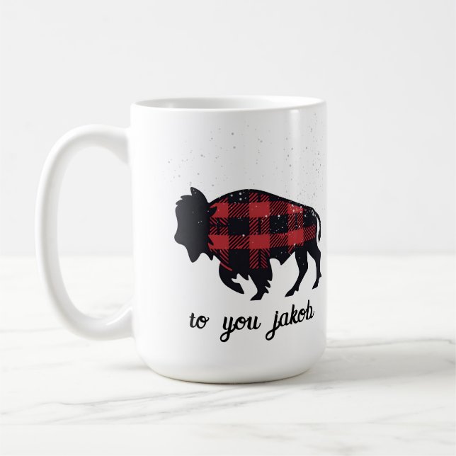 Taza De Café blanco para regalos de búfalo rojo y negro (Izquierda)