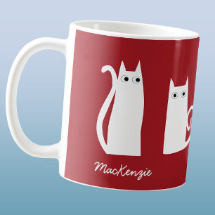Taza De Café Blanco rojo personalizado del gato