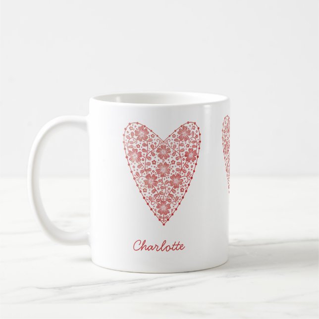 Taza De Café Blanco Rojo Personalizado Escandinavo Cardíaco (Izquierda)
