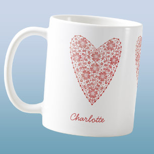 Taza De Café Blanco Rojo Personalizado Escandinavo Cardíaco