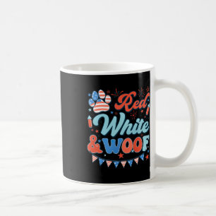 Taza De Café Blanco Rojo Retro Y Woof Us Flag Paw Feliz 4º