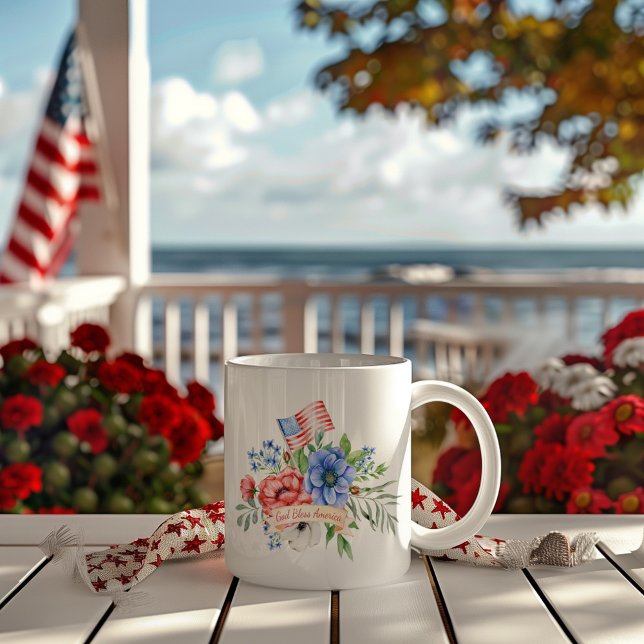 Taza De Café Blanco rojo y azul | Dios bendiga a America Mug (Subido por el creador)