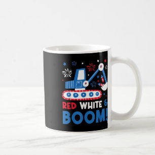 Taza De Café Blanco Rojo Y Boom 4 De Julio Excavador Patriótico