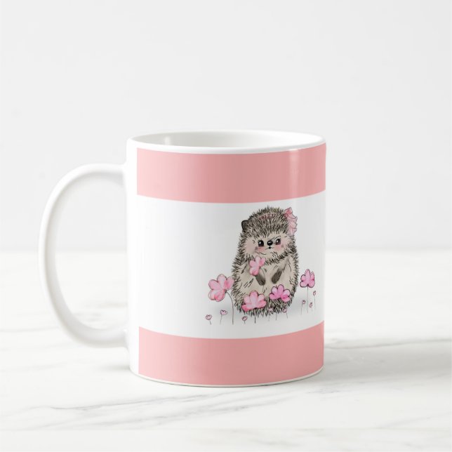 Taza De Café Blanco rosado y pequeño del edgehog (Izquierda)