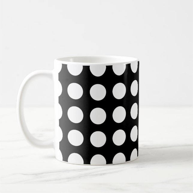 Taza De Café Blanco sobre negro grandes puntos horizontales de  (Izquierda)