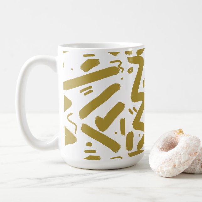 Taza De Café Blanco tribal y oro (Con donut)