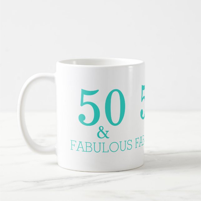 Taza De Café Blanco Turquesa 50 Y Fabulosa Fiesta De Cumpleaños (Izquierda)