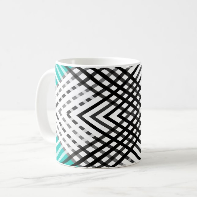 Taza De Café Blanco y negro, gris patrón geométrico, menta (Anverso izquierdo)