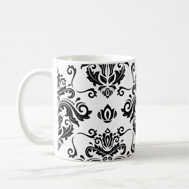 Taza De Café Blanco y negro oriental: Textura clásica (Izquierda)