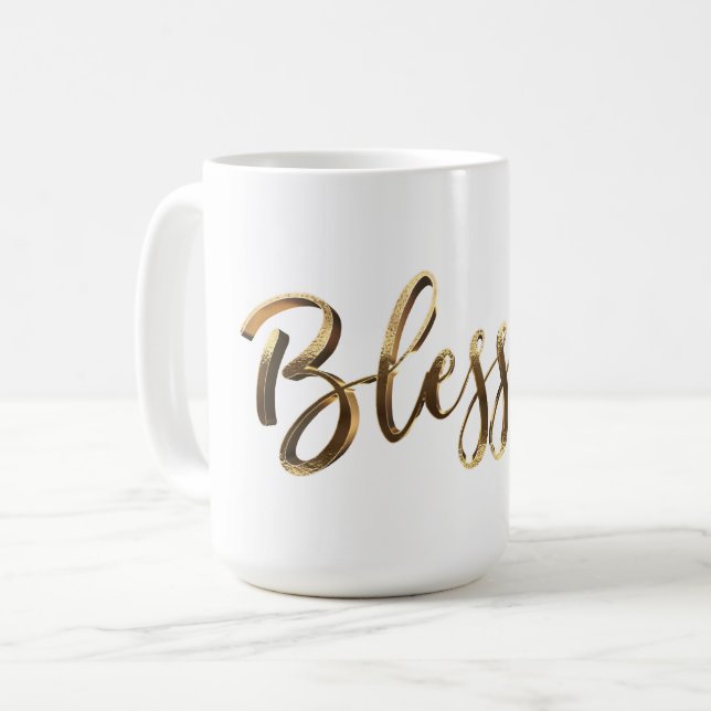 Taza De Café Blessant Elegant Faux Gold Script Inspirador (Anverso izquierdo)