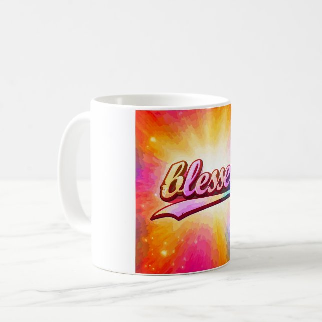 Taza De Café Blessed Colorful Typography Inspirational (Anverso izquierdo)