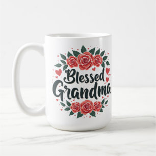 Taza De Café Blessed Grandma Floral Vintage Rosas Tipografía