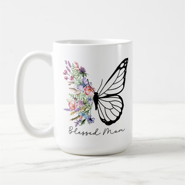 Taza De Café Blessed Mom Floral Butterfly (Izquierda)