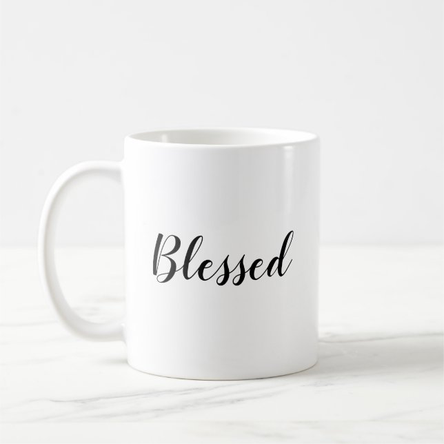 Taza De Café Blessed texto del guión de personalizado blanco ne (Izquierda)