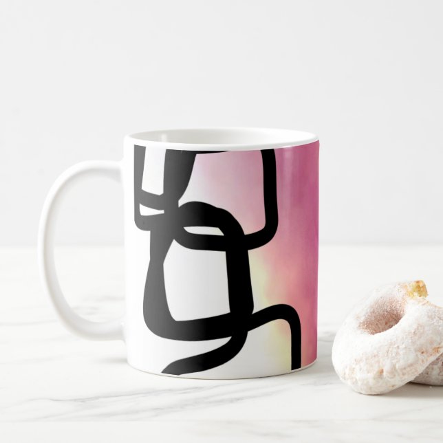 Taza De Café Blockchain: Resumen rosa, amarillo, negro y blanco (Con donut)