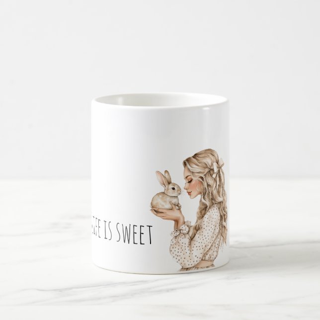 Taza De Café Blond Girl Bunny Rabbit Life is sweet (Centro)