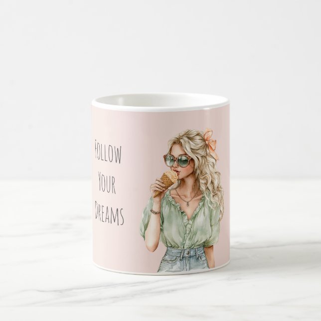 Taza De Café Blond Girl Peach Bow Ice Cream Cone (Centro)