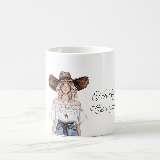 Taza De Café Blond Howdy Cowgirl Hat Star Necklace (Centro)