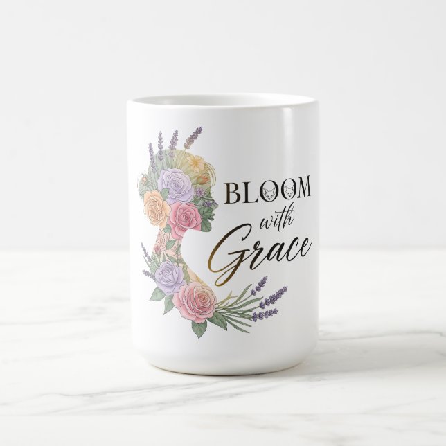 Taza De Café Bloom con Grace Elegent Floral Woman Silhouette (Centro)