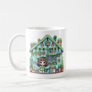 Taza De Café Bloom con gracia Chica Kawaii con plantas