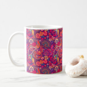 Taza De Café Bloom Rubor: Patrón de jardín rosado artístico
