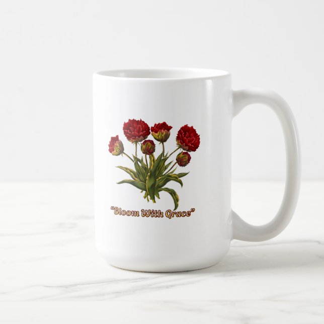 Taza De Café Bloom With Grace Floral | Elegant Botanical Quote (Derecha)