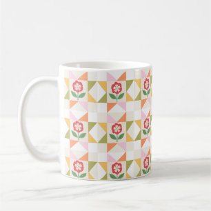 Taza De Café Bloque de colcha de flor roja pequeña