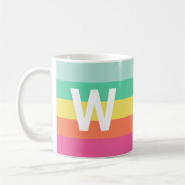 Taza De Café Bloque de color monograma Rainbow Sherbet Personal