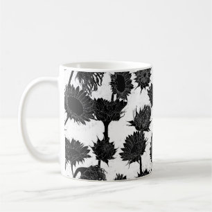 Taza De Café Bloque de madera Imprimir girasol blanco y negro