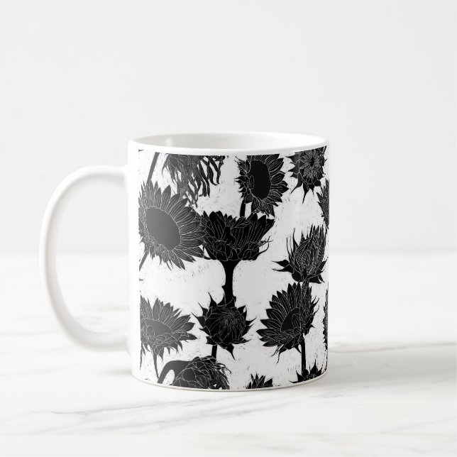 Taza De Café Bloque de madera Imprimir girasol blanco y negro (Izquierda)