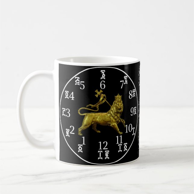 Taza De Café Bloqueo etíope del reloj de leones- Números amáric (Izquierda)