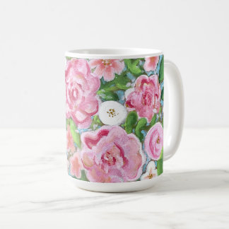 Taza De Café Bloques de primavera floral rosa